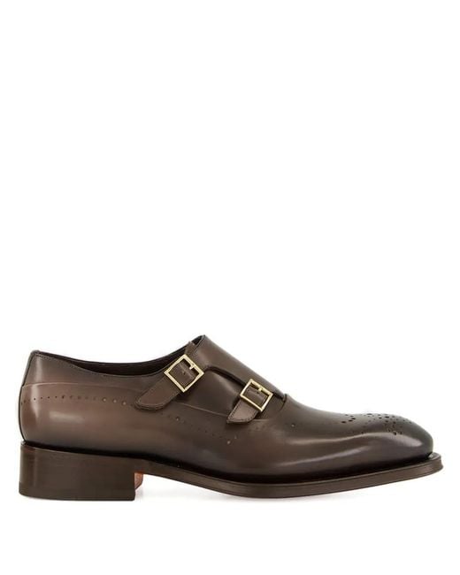 Santoni Brown Double-Buckle Monk Shoes for men