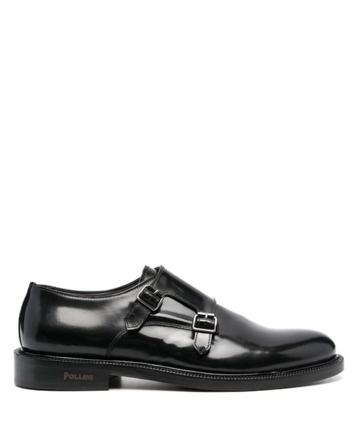 Pollini Black Almond-toe Monk Strap Shoes for men