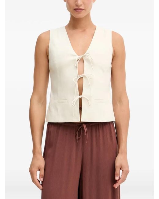 Sisley Red Tie-Fastening V-Neck Sleeveless Top