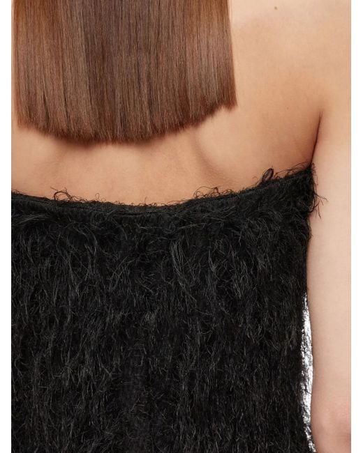 Ferragamo Black Long Tube Dress With Voluminous Fringe