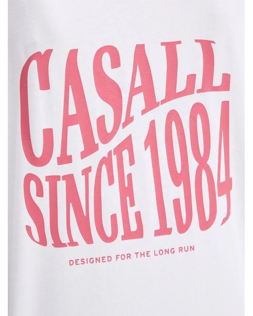 Casall White Logo-Print Drop-Shoulder T-Shirt