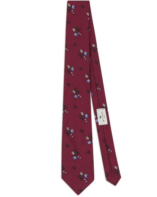 Etro Red Floral-jacquard Silk Tie for men