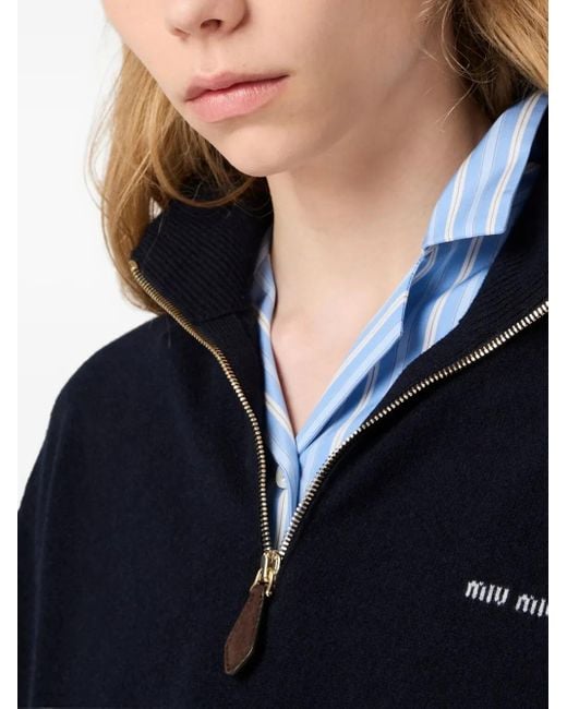 Pull En Daim À Col Zippé Miu Miu en coloris Blue