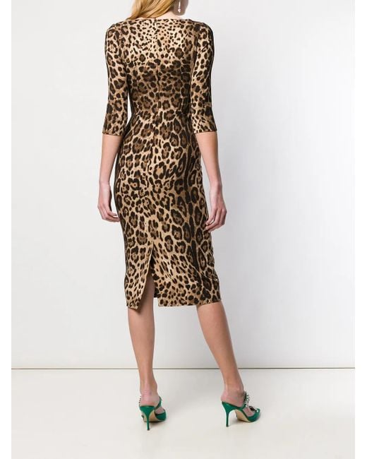 Dolce & Gabbana Brown Leopard-Print Midi Dress