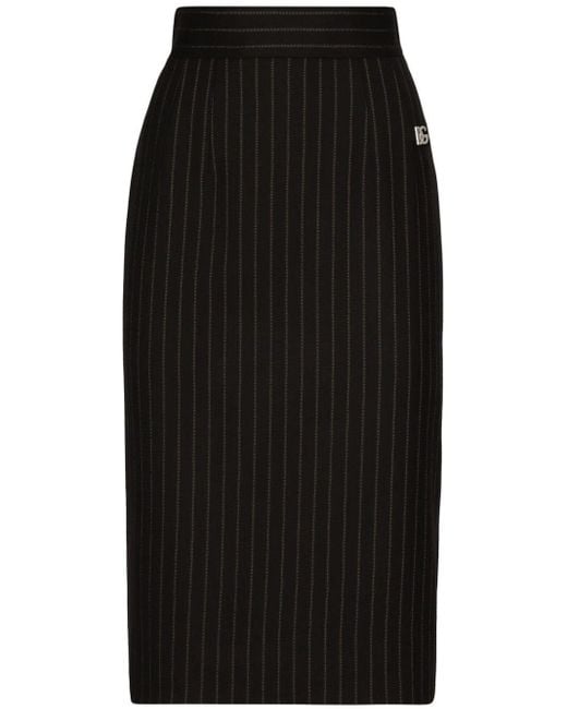 Falda corta de corte recto de lana con rayas diplomáticas Dolce & Gabbana de color Black