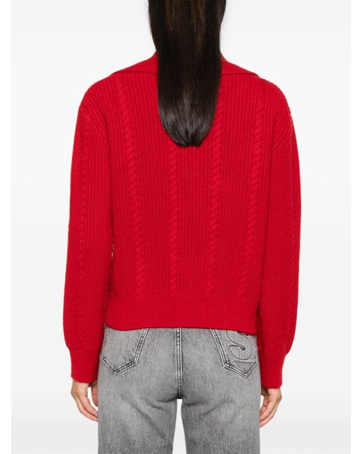 Sandro Red Cable-Knit Sweater