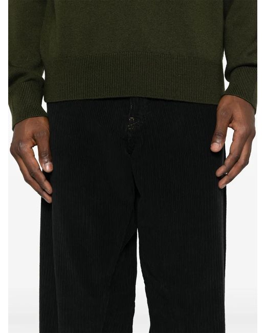 sunflower Black Cotton Corduroy Tapered Trousers for men