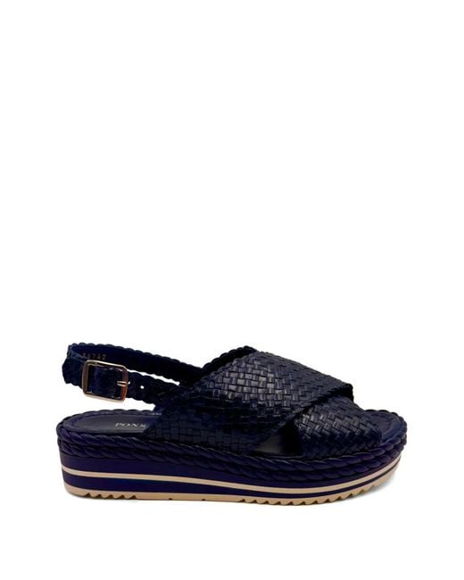 Pons Quintana Blue Milan Woven Crossover Sandals