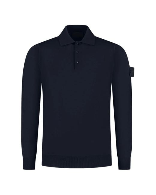 Stone Island Blue Logo-Patch Long-Sleeve Polo Shirt for men
