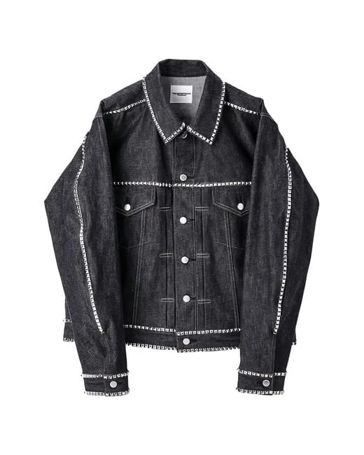 TAKAHIROMIYASHITA The Soloist Black Racker Stud-Embellished Denim Jacket for men