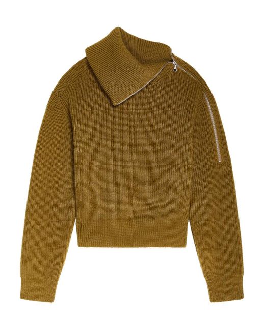 Dries Van Noten Green Zipped High-Neck Wool Sweater