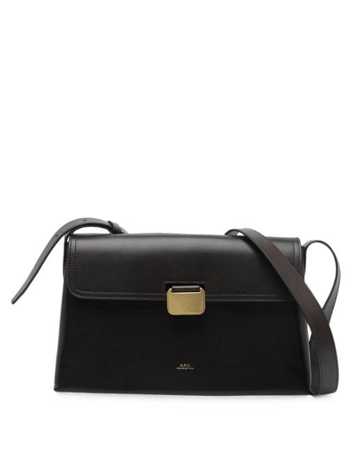 A.P.C. Black Simone Logo-Print Leather Shoulder Bag