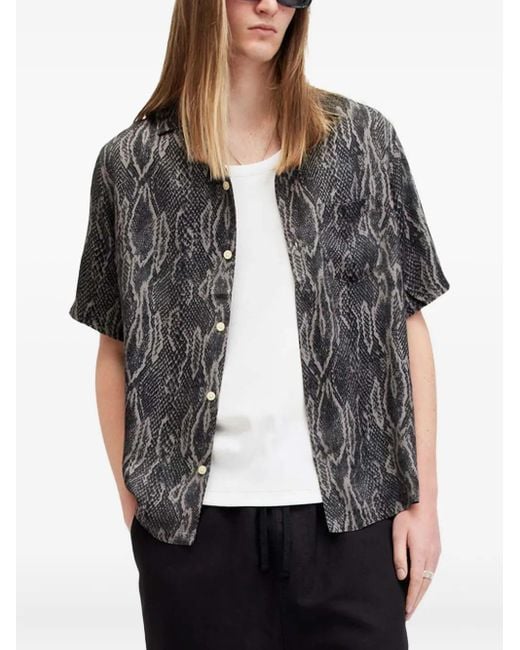 AllSaints Snakeskin-print short-sleeve shirt in Gray für Herren