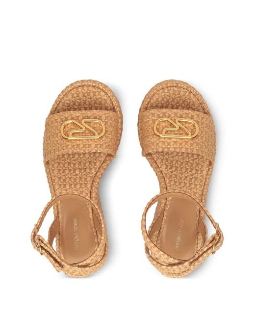 Sergio Rossi Natural Logo-Plaque Platform Sandals