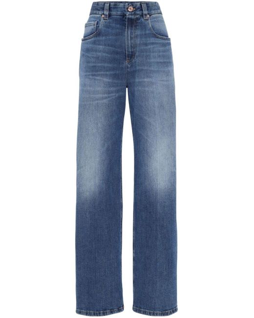 Brunello Cucinelli Blue Straight-Leg-Jeans mit hohem Bund