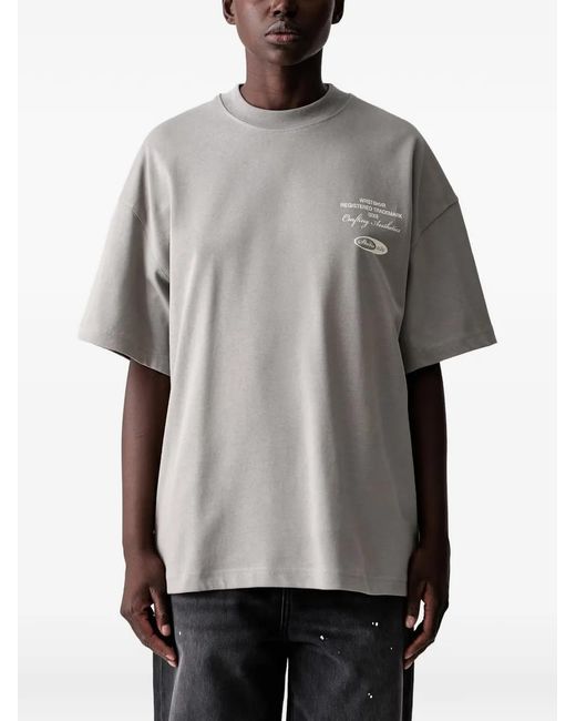 WRSTBHVR Gray Logo-Print Drop-Shoulder T-Shirt