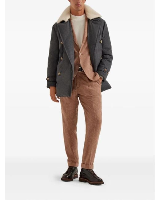 Brunello Cucinelli Brown Herringbone-Pattern Single-Breasted Blazer for men