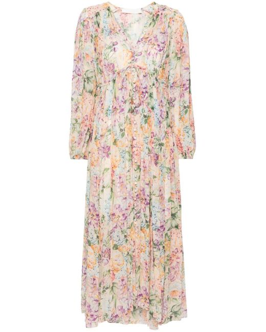Zimmermann Natural Multicolour Floral Viscose Long-sleeved Dress
