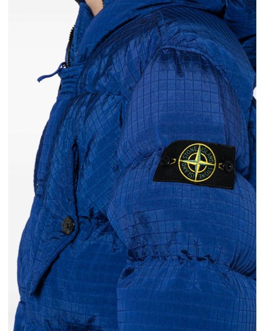 Stone Island Blue Compass-motif Ripstop-texture Coat for men
