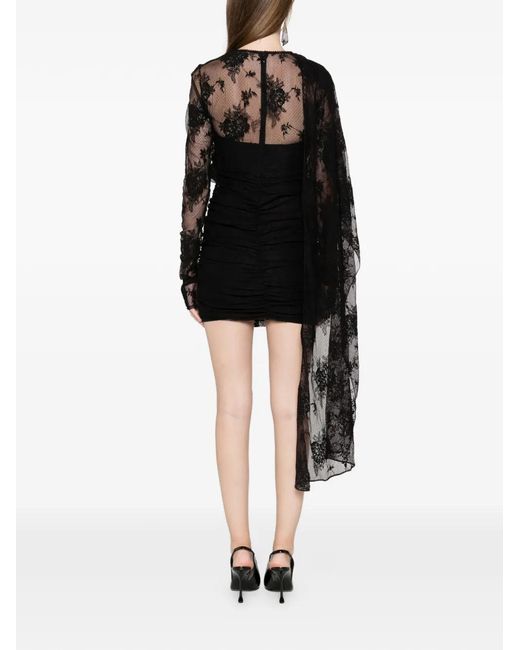 ANDAMANE Black Xenia Lace Draped Mini Dress