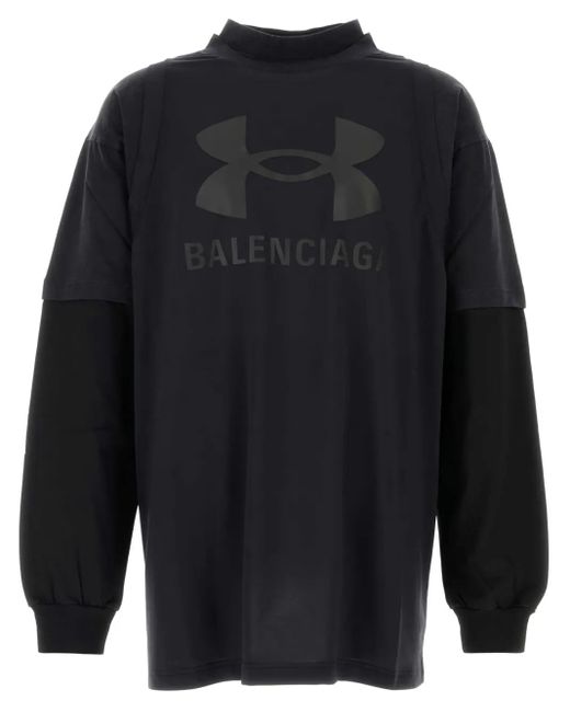 T-shirt oversize a strati X Under Armour nera in poliestere e cotone di Balenciaga in Blue