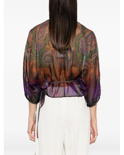 Etro White Paisley-Print Ruffled Blouse