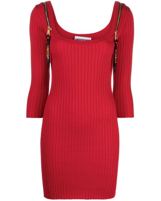 Moschino Red Zip-detailed Ribbed Dress