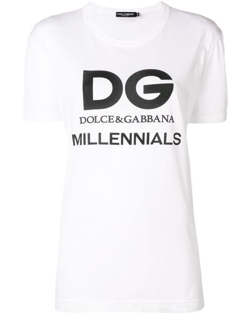 Dolce & Gabbana White T-shirt Aus Baumwoll-jersey Mit Print