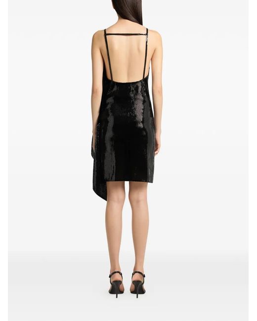 Courreges Black Robe Courte Drappée À Sequins
