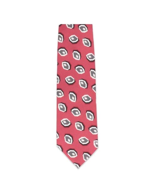 Isaia Red 7 Fold Geometric-Print Tie for men