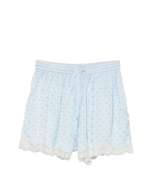 Sandro Blue Lace-Trim Rhinestone-Embellished Shorts
