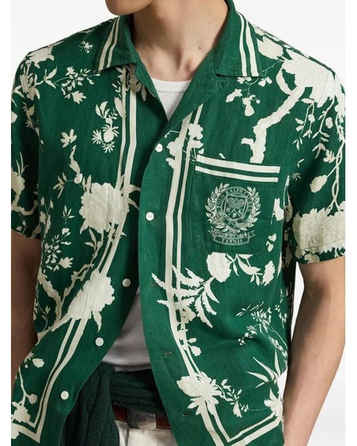 Polo Ralph Lauren Green Wimbledon Floral-Print Striped Shirt for men