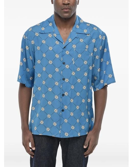 Marni Blue Floral-Print Bowling Shirt for men