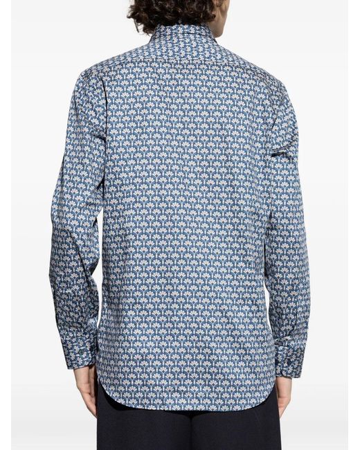 Etro Blue Patterned Button-Fastening Shirt for men