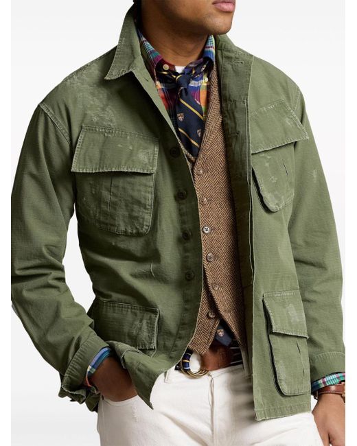 Polo Ralph Lauren Green Distressed Cotton Shirt Jacket for men