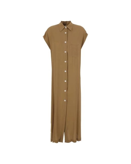 Grifoni Natural Button-Down Pocket-Detail Maxi Shirt Dress