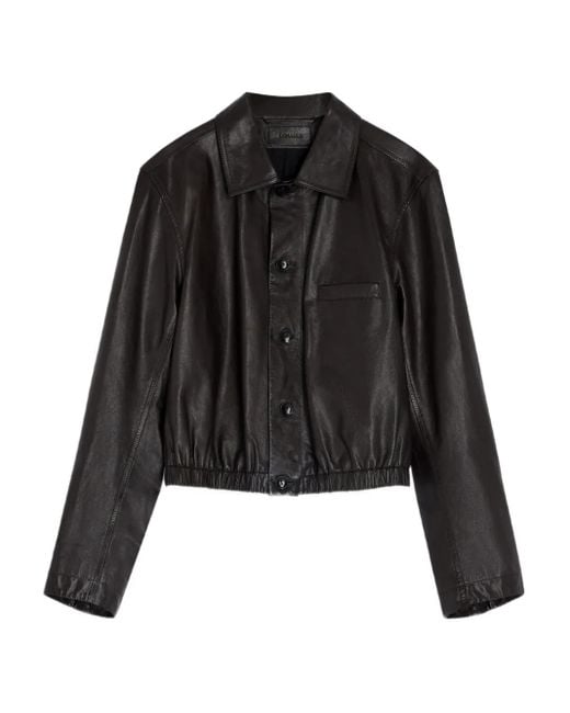 Lemaire Black Buttoned-Up Elasticated Leather Jacket