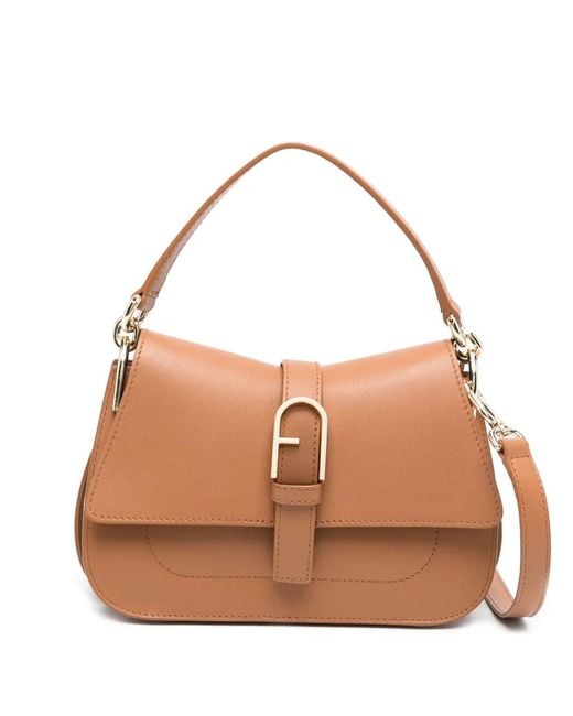 Furla Brown Mini Flow Logo-Plaque Leather Clutch Bag