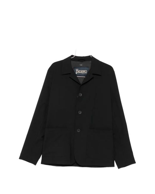 Herno Black Button-Fastening Patch-Pocket Overshirt for men