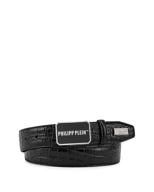 Philipp Plein Black Leather Belt Cocco for men