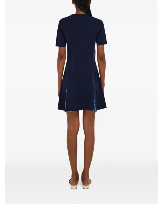 Ferragamo Blue Knit Dress With Rooster Print Inserts