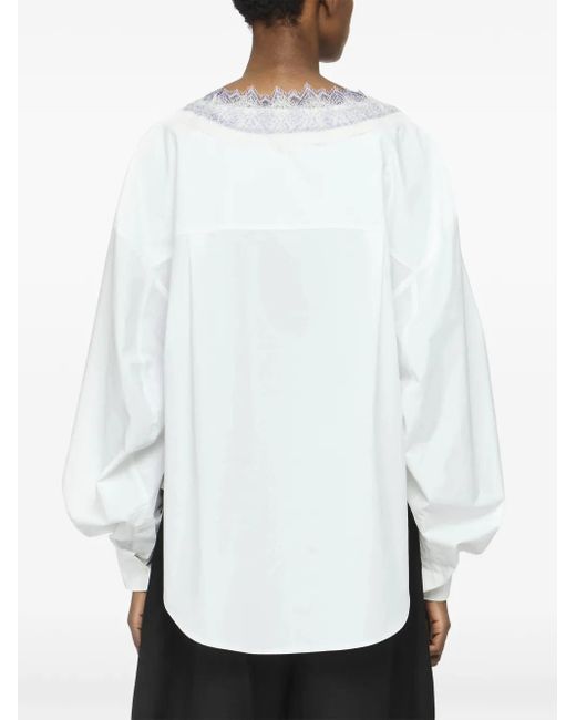 J.W. Anderson White V-Neck Lace-Trim Shirt