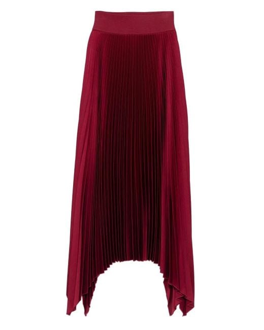 Joseph Red Pleated Asymmetric-Hem Skirt