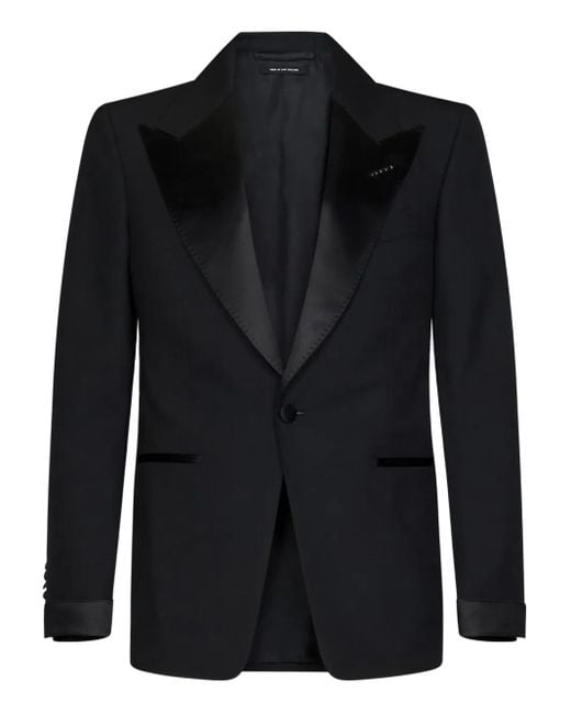 Tom Ford Wollen Blazer Met Enkele Rij Knopen En Zijden Revers in het Black voor heren