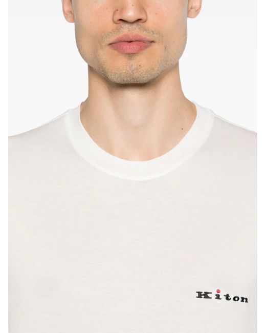 Kiton White Logo-Embroidered T-Shirt for men