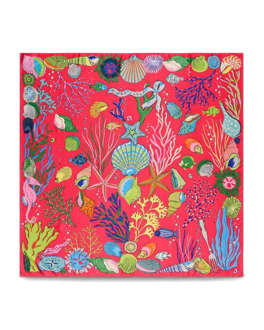 Bimba Y Lola Red Seabed-Print Scarf