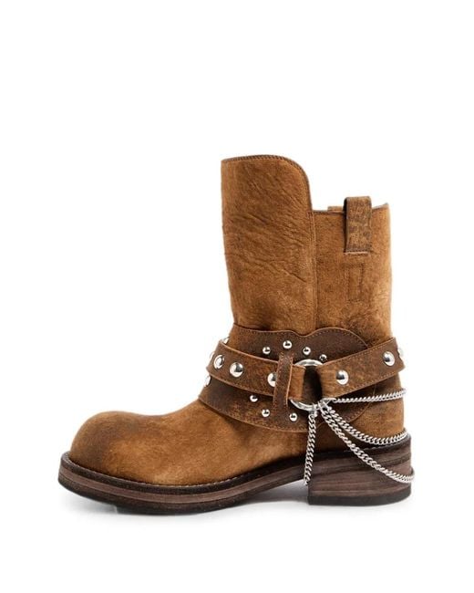 Ann Demeulemeester Brown Chain-Embellished Studded Boots for men