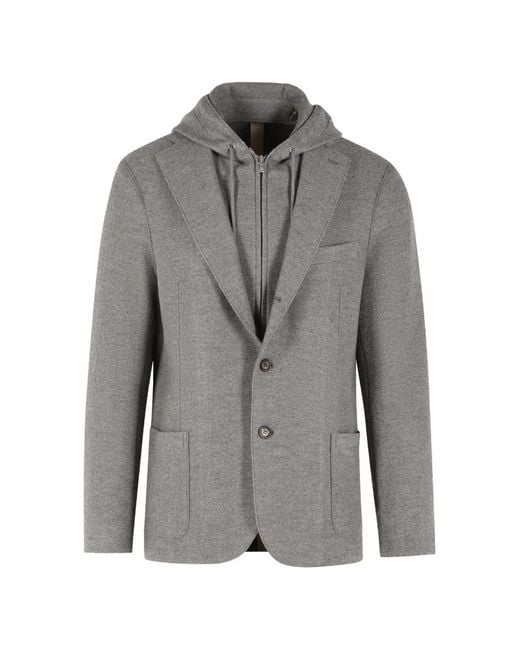 Eleventy Gray Hooded Single-Breasted Blazer for men