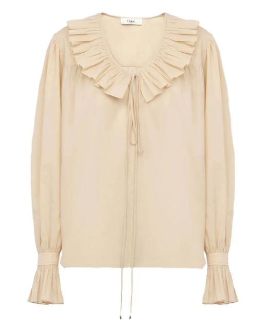 Chloé Natural Bluse mit gerüschten Bündchen