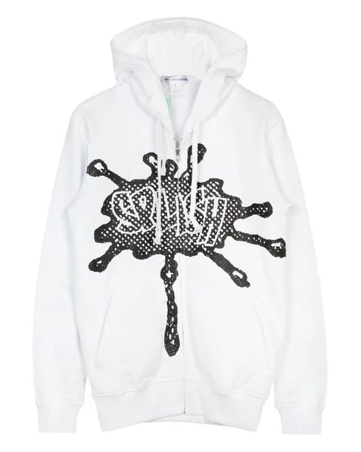 Comme des Garçons White Printed Zip Hoodie for men